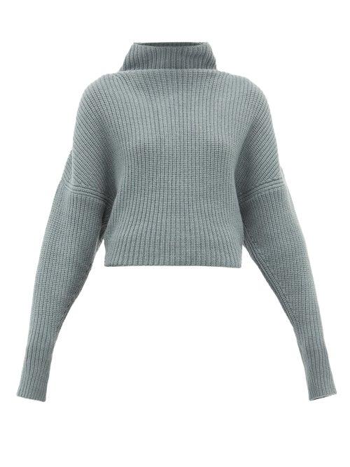 Matchesfashion.com Petar Petrov - Kate Funnel Neck Ribbed Cashmere Sweater - Womens - Blue