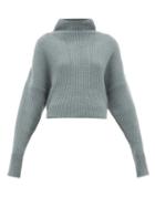 Matchesfashion.com Petar Petrov - Kate Funnel Neck Ribbed Cashmere Sweater - Womens - Blue
