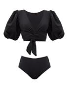 Matchesfashion.com Maygel Coronel - Gallega Balloon-sleeve Bikini - Womens - Black