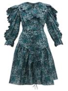 Matchesfashion.com Horror Vacui - Custia Floral Print Scallop Edge Cotton Dress - Womens - Dark Green Multi