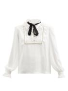 Self-portrait - Pussy-bow Broderie Anglaise-trimmed Chiffon Blouse - Womens - White
