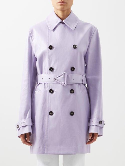 Bottega Veneta - Belted Leather Trench Coat - Womens - Light Purple