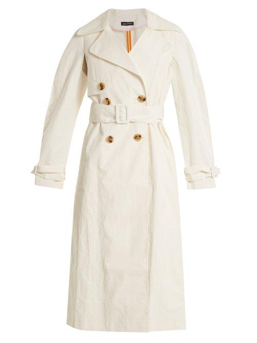 Matchesfashion.com Anna October - Double Breasted Coated Linen Blend Trench Coat - Womens - White