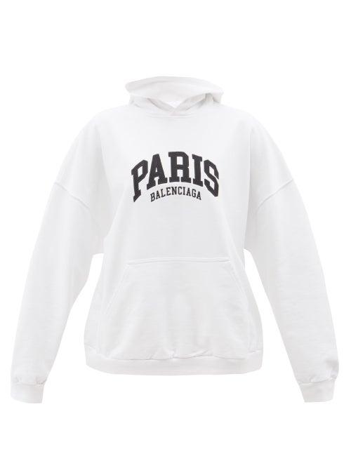 Balenciaga - Paris-embroidered Cotton-jersey Hooded Sweatshirt - Womens - White