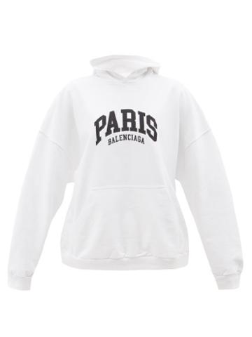 Balenciaga - Paris-embroidered Cotton-jersey Hooded Sweatshirt - Womens - White
