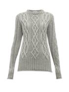 Matchesfashion.com Thom Browne - Stripe Trimmed Cable Knit Merino Wool Sweater - Womens - Grey Multi