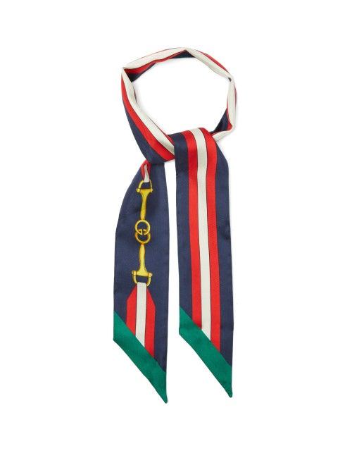Matchesfashion.com Gucci - Horsebit-print Slim Silk Scarf - Womens - Navy