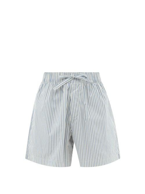 Tekla - Striped Organic-cotton Pyjama Shorts - Womens - Blue Stripe