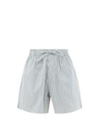 Tekla - Striped Organic-cotton Pyjama Shorts - Womens - Blue Stripe