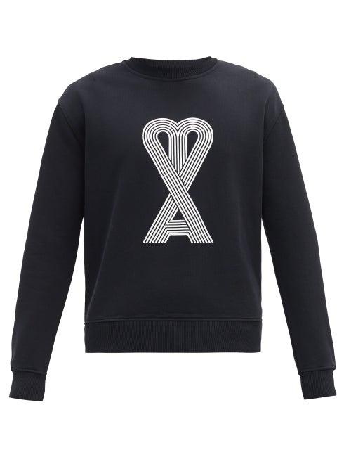 Matchesfashion.com Ami - Ami De Coeur-print Cotton Sweatshirt - Mens - Black