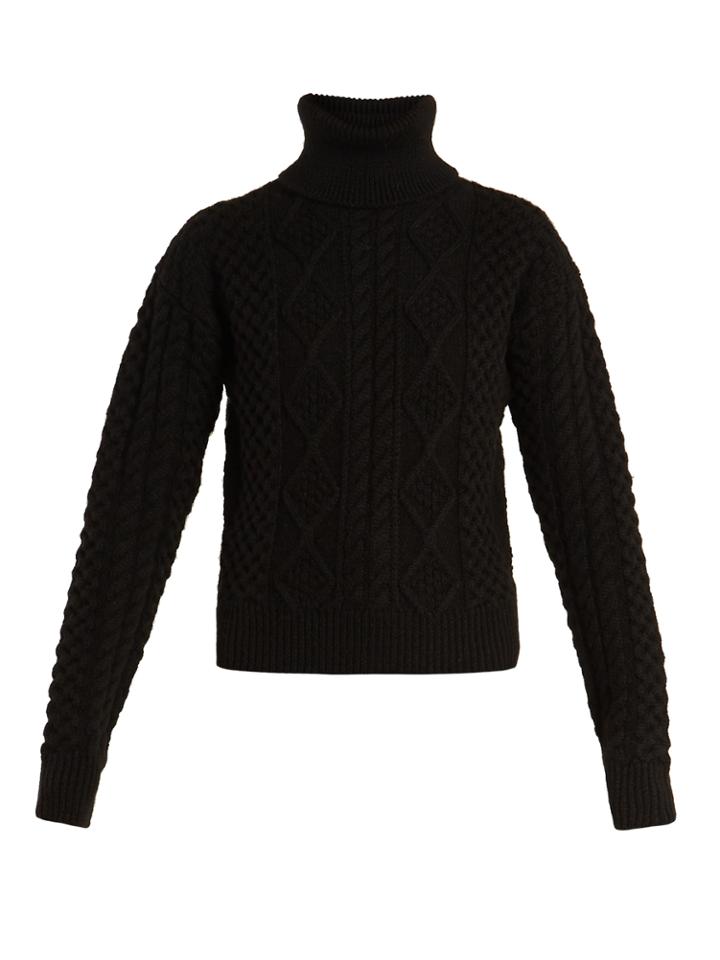 Saint Laurent Roll-neck Aran-knit Wool Sweater