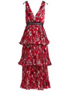 Matchesfashion.com Self-portrait - Pleated Floral Print Midi Dress - Womens - Red Multi