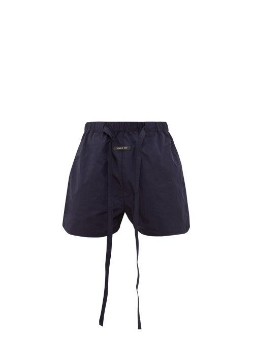 Matchesfashion.com Fear Of God - Logo Plaque Hammered Ripstop Shorts - Mens - Navy