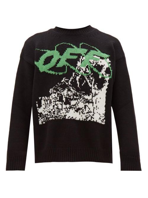 Matchesfashion.com Off-white - Ruined Factory Jacquard Wool Blend Sweater - Mens - Black White