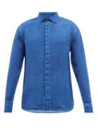 120 Lino 120% Lino - Spread-collar Linen-cambric Shirt - Mens - Blue
