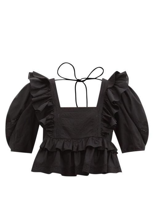 Matchesfashion.com Rhode - Charlotte Ruffled Cotton-poplin Cropped Top - Womens - Black