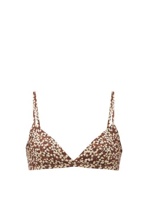 Matchesfashion.com Matteau - The Tri Crop Floral-print Bikini Top - Womens - Brown Print