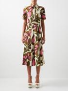 Gucci - Heart And Leaf-print Belted Cotton Shirt Dress - Womens - Green Multi