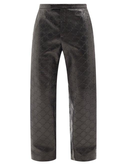 Gucci - Gg-embossed Leather Suit Trousers - Mens - Black
