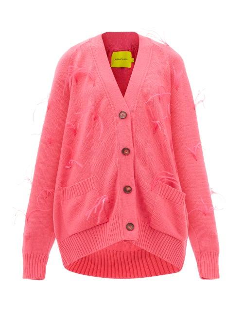 Marques'almeida - Oversized Feather-trimmed Merino Cardigan - Womens - Pink