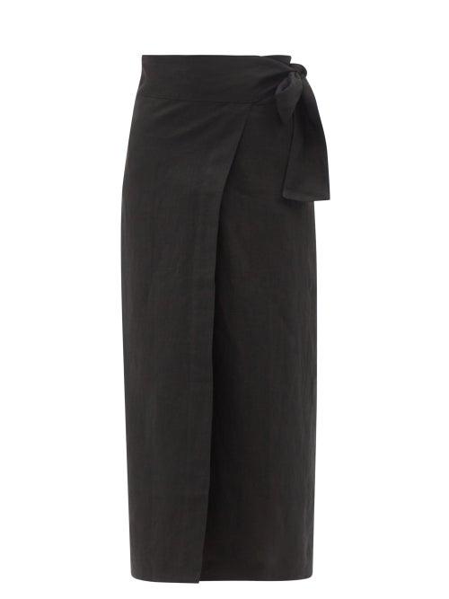 Three Graces London - Benjamina Linen Wrap Skirt - Womens - Black