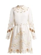 Matchesfashion.com Valentino - Floral Piping Embellished Crepe Midi Dress - Womens - Ivory