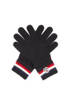 Matchesfashion.com Moncler - Striped Cuff Logo Appliqu Wool Gloves - Mens - Black