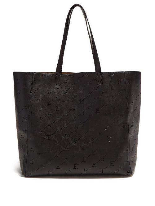 Matchesfashion.com Stella Mccartney - Stella Logo Faux Leather Tote Bag - Womens - Black
