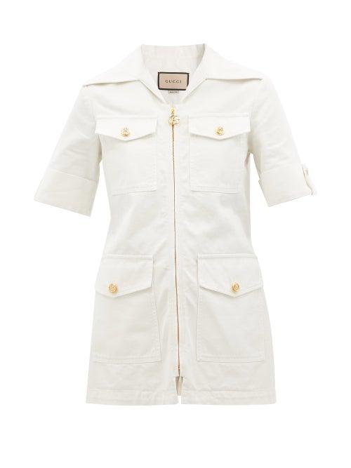 Ladies Rtw Gucci - Gg-button Denim Jacket - Womens - White