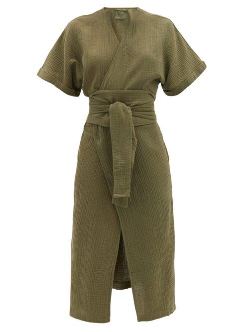 Matchesfashion.com Loup Charmant - Kichi Cotton-gauze Wrap Dress - Womens - Khaki