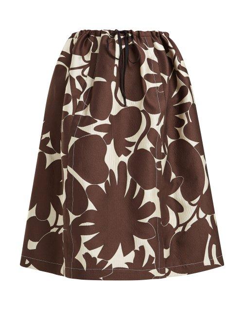 Matchesfashion.com Marni - Avery Floral Print Midi Skirt - Womens - Brown White