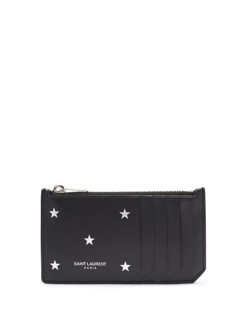 Matchesfashion.com Saint Laurent - Star Print Leather Cardholder - Mens - Black