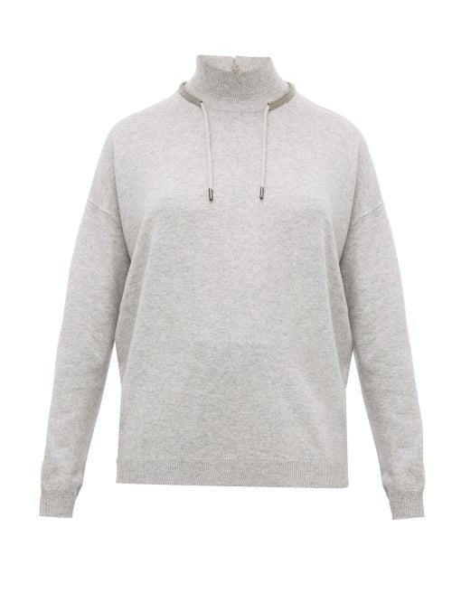 Matchesfashion.com Brunello Cucinelli - Crystal Embroidered Wool Blend Sweater - Womens - Light Grey