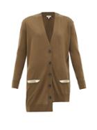 Matchesfashion.com Loewe - Asymmetric Pocket-logo Wool Cardigan - Womens - Khaki
