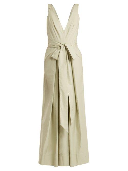 Matchesfashion.com Kalita - Poet By The Sea Tie Waist Cotton Dress - Womens - Light Green