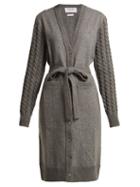 Matchesfashion.com Thom Browne - Cable Knit Sleeved Long Wool Cardigan - Womens - Grey