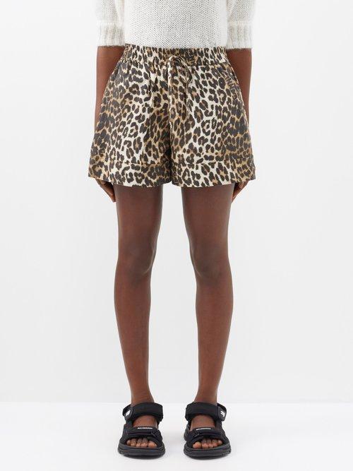 Ganni - Leopard-print Cotton-poplin Shorts - Womens - Leopard