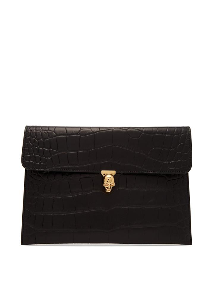 Alexander Mcqueen Crocodile-effect Envelope Clutch