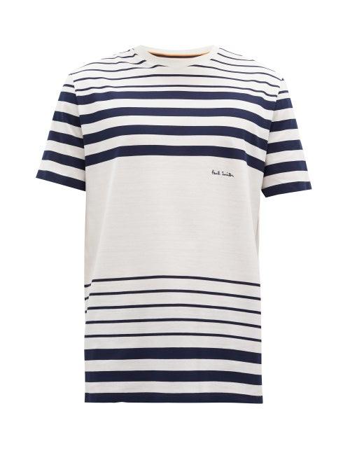 Matchesfashion.com Paul Smith - Logo-embroidered Striped Cotton-jersey T-shirt - Mens - White Navy