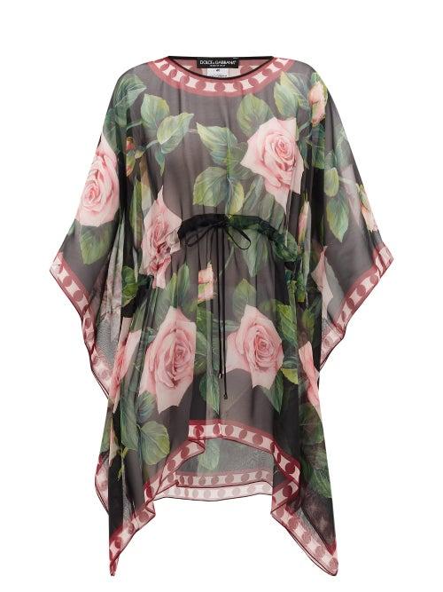 Matchesfashion.com Dolce & Gabbana - Rose-print Cover Up - Womens - Black Print
