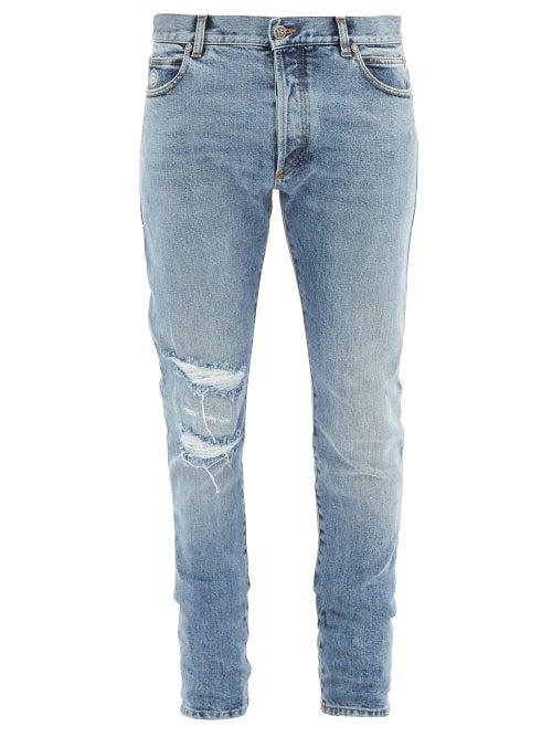 Matchesfashion.com Balmain - Distressed Slim-leg Jeans - Mens - Blue
