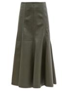 Matchesfashion.com Gabriela Hearst - Amy Fluted Leather Midi Skirt - Womens - Khaki