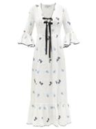 Ladies Rtw Lug Von Siga - Diana Floral-embroidered Linen Midi Dress - Womens - White
