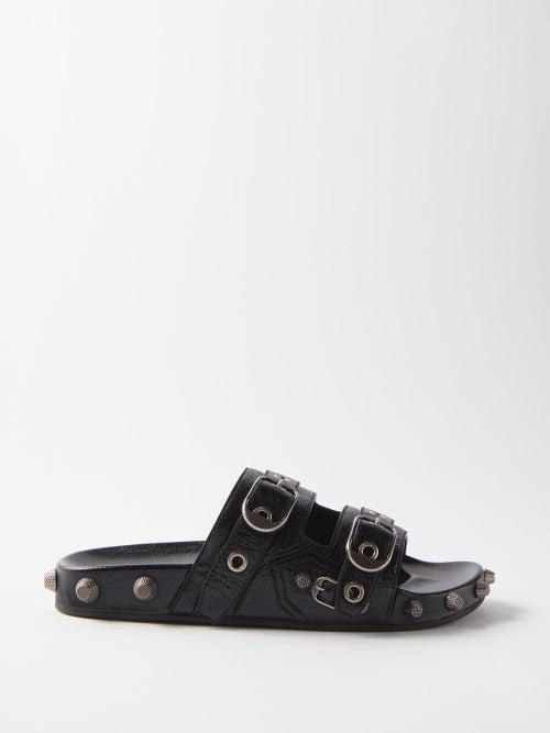 Balenciaga - Cagole Studded Leather Slides - Mens - Black
