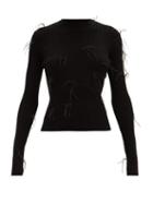 Matchesfashion.com Marques'almeida - Feather-embellished Ribbed-knit Sweater - Womens - Black