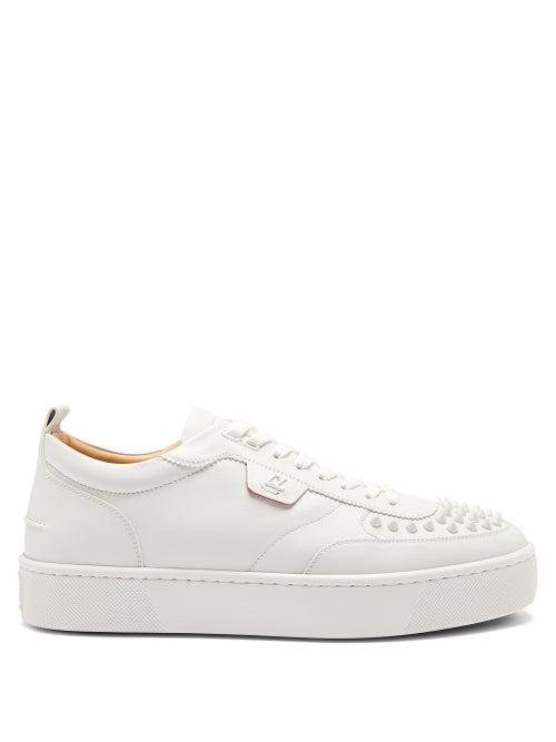 Mens Shoes Christian Louboutin - Happy Rui Spike-embellished Leather Trainers - Mens - White