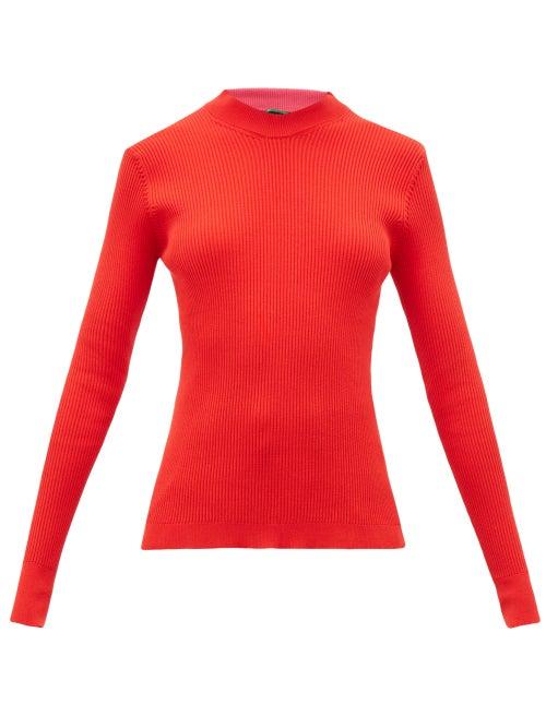 Matchesfashion.com La Fetiche - Albini Mock-neck Rib-knitted Cotton Sweater - Womens - Red