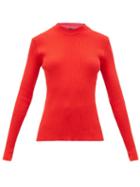 Matchesfashion.com La Fetiche - Albini Mock-neck Rib-knitted Cotton Sweater - Womens - Red