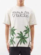 Palm Angels - Palm-print Cotton-jersey T-shirt - Mens - White Green