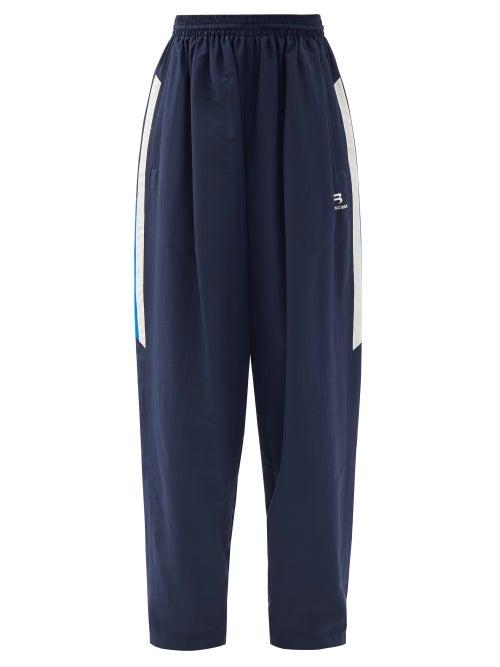 Matchesfashion.com Balenciaga - Logo-embroidered Wide-leg Shell Track Pants - Womens - Blue